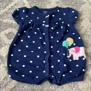 ❣️2 for $6 - Navy Polka Dot Baby Romper with Elephant Design